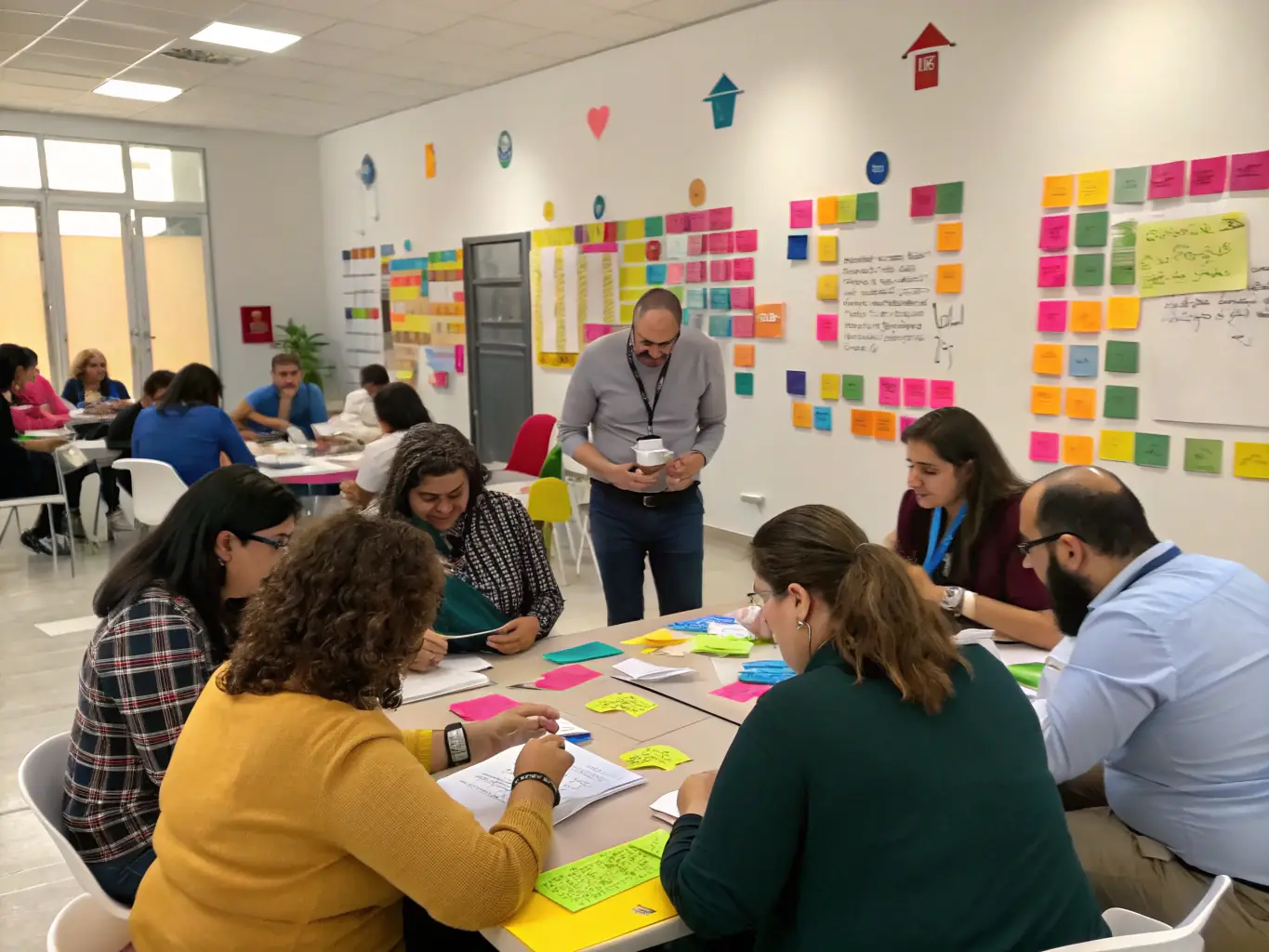 A workshop session with employees participating in interactive quality training activities, emphasizing quality culture training.